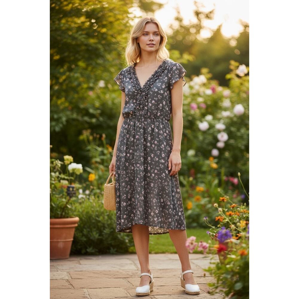 Grey Floral Dress By American Eagle Outfitters Size Small - Picture 6 of 6